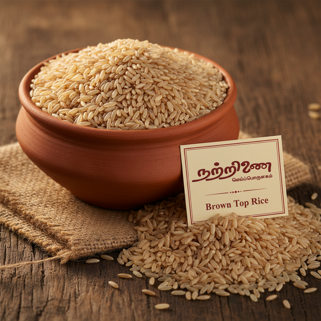 Brown Top Rice in terracotta bowl with Nattrinai brand tag