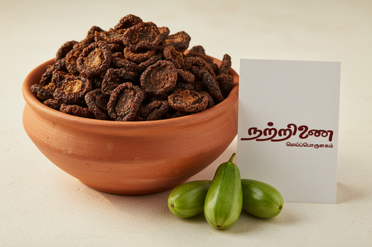 Kovaikkai Vathal sun-dried ivy gourd with fresh ivy gourd and Nattrinai branded tag