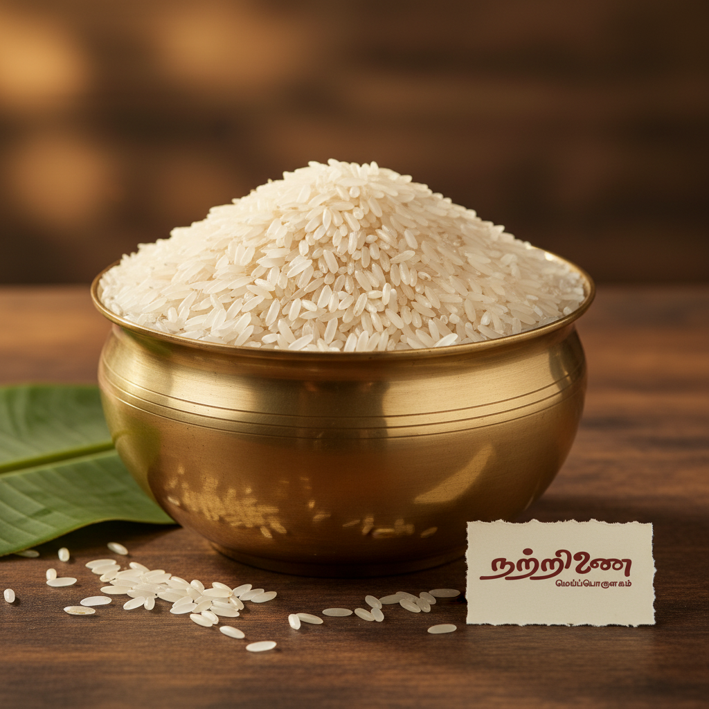 White Rice in Traditional Brass Uruli | Nattrinai